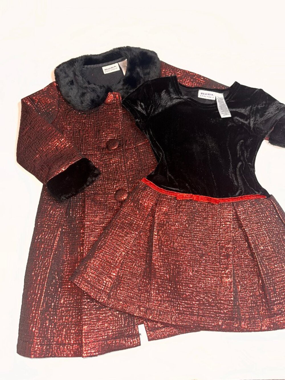 Blueberi Boulevard metallic red dress coat set with faux fur collar Size 4t 792